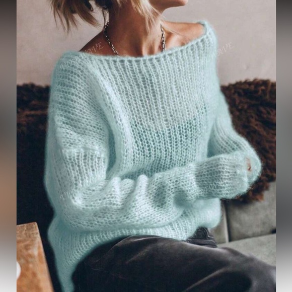 Baby Blue Loose Fit Lightweight Long Sleeve Mohair Sweater - Picture 8 of 8